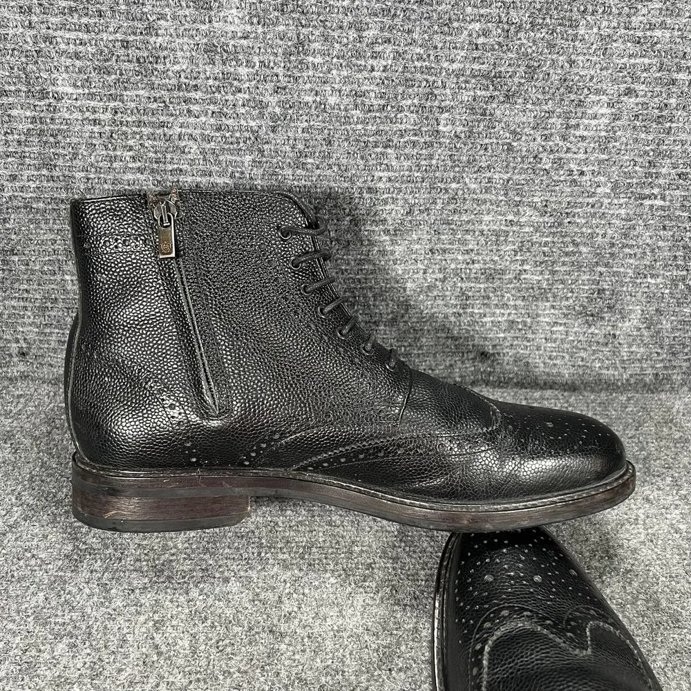 Massimo Dutti Boots Mens Size 44 Black Leather‎ Brogue Zip Combat 7006/322/800